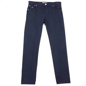 NEW LUIGI BORRELLI NAPOLI men's slim-fit cotton linen jeans in navy blue